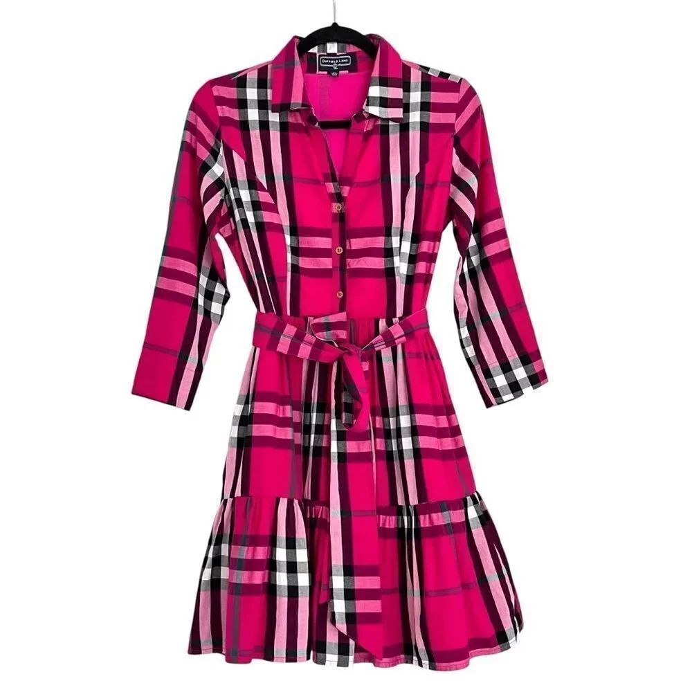 Duffield Lane Pink Plaid Fit & Flare Shirt Dress